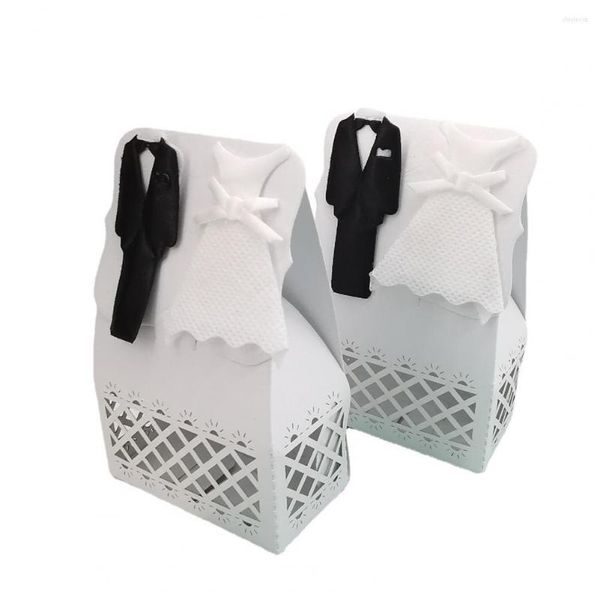 Confezione regalo in bianco e nero 12 pezzi semplici scatole per caramelle per sposa e sposo, borse portatili, modelli di vestiti per il festival