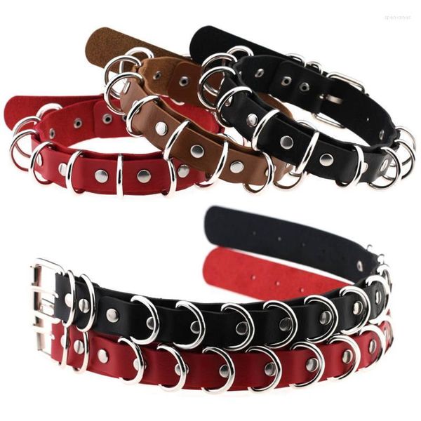 Chokers Lacteo Hip Hop Schwarz PU Leder Halsketten Für Frauen Männer Punk Goth Metall Ringe Dekor Cosplay Schmuck ZubehörChokers Spen22