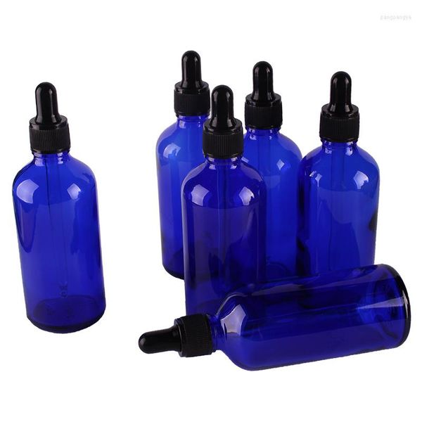 Bottiglie di stoccaggio 6pcs 100ml Contagocce in vetro blu cobalto con pipetta Profumi vuoti Vasetti liquidi