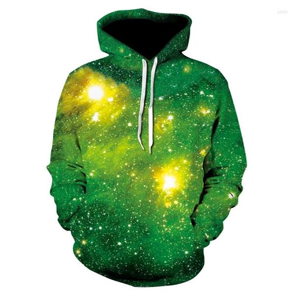 Felpe con cappuccio da uomo Abbigliamento verde Felpa con cappuccio da uomo Universe Galaxy 3D Tasca applicata con cappuccio Capispalla Harajuku Moletom Felpa con cappuccio unisex Pullover Felpa con cappuccio