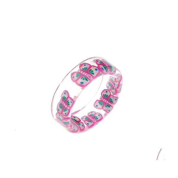 Band Ringe Kreative Schmetterling Handgemachte Colorf Stberry Zitrone Apfel Ring Mode Harz Transparent Innen Frucht Finger Für Mädchen Jewelr Otofd