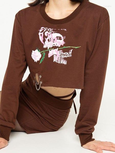 Kadın Tişörtleri Sonbahar ve Kış Baskı Uzun Kollu T-Shirt Y2K Kafatası Deseni Gül Çiçek Moda Sokak Tarzı Kadın Üstleri