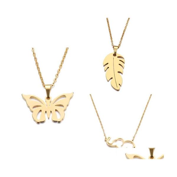 Anhänger Halsketten Mode Edelstahl Schmetterling Halskette Personalisierte V -Buchstaben Gold Feder Halshöhe Elefant Geschenk Drop Lieferung J otthk
