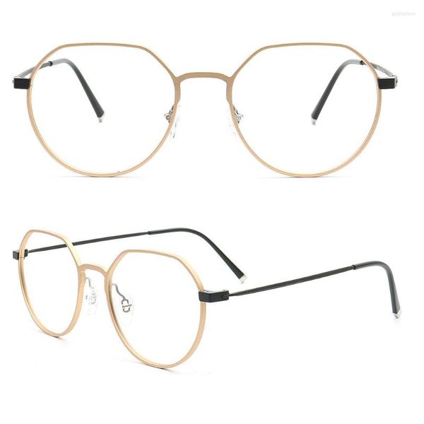 Óculos de sol Frames homens clássicos redondos de óculos de titânio de alumínio full titânio óculos ópticos full Modern Modern Metal Spectacles Gold Eyewear