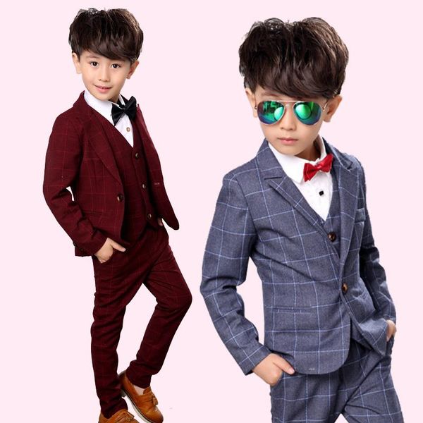 Kleidungssets Kind Blazer Anzug Mantel Weste Hose 3 Teile Slim Boy Hochzeitskleid 2 bis 12 Jahre alt Kind Sanfte Party Plaid