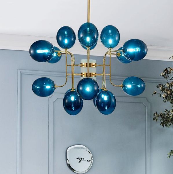 Deckenleuchten Modern Blue Magic Bean Molecular Kronleuchter Post Kreative Persönlichkeit Restaurant Glas Bubble Ball Lampe