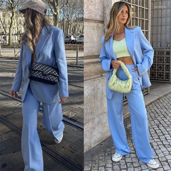 Pantaloni da due pezzi da donna 2 pezzi casual Donne Suit Blazer Sexy Light Blue Streetwear Tuxedos Work Dress Abito da ballo Set di dimensioni personalizzate