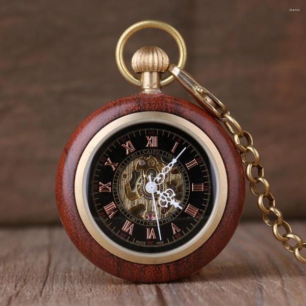 Карманные часы 6 штук римские номера Fob Watch Brown Mechanical Wind Wind Vintage Packet для мужчин Женский подарок