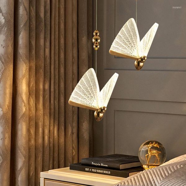 Lâmpadas pendentes Butterfly Postmodern Lamp Luxury Small Chandelier Bedroom Bedside Dining Room de personalidade nórdica