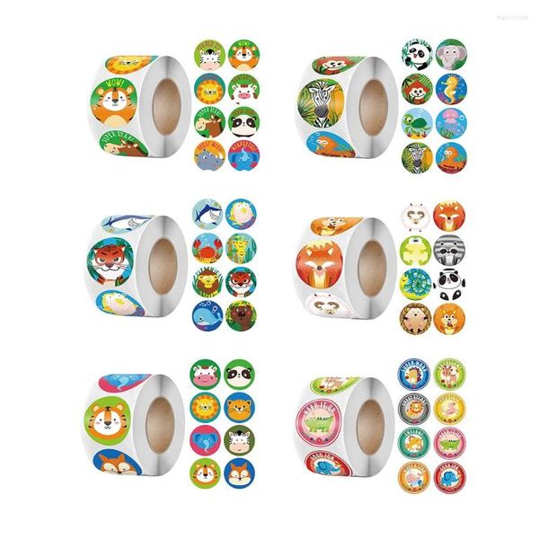 Sacchetti per gioielli 500 pezzi / rotolo Adesivi ricompensa per bambini Motivazionali con simpatici animali Forniture per insegnanti Etichetta adesiva per decorazione in classe