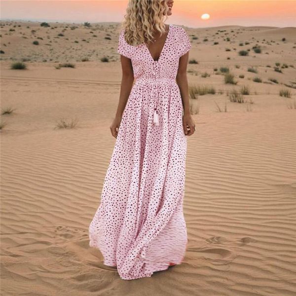 Abiti casual Vacation Beach Boho Abito a pois Donna con scollo a V Chiffon Maxi Long Cottagecore 2023 Estate oversize VestidoCasual