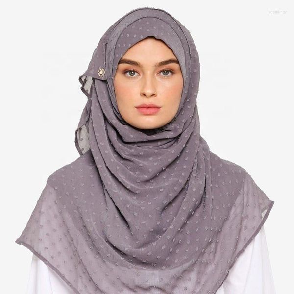 Abbigliamento etnico Luxuey Pom Bubble Chiffon Hijab Scarf Malaysia Ballotto Flank Donne Avvolgimento a scialle lungo Maxi Bascia Musulmana Maxi Islam Sjaal 180 70 cm