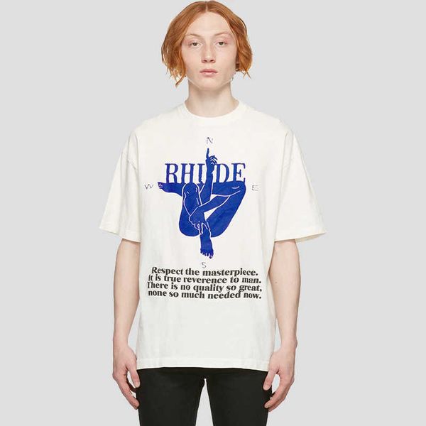 2023 T-shirt da uomo nuova North American High Street Brand Rhude Estate Manica corta Mano umana Piede Bussola Stampa Marea