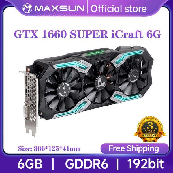 Maxsun New GTX 1660 Super ICraft 6 GB Cartões gráficos GDDR6 GPU GAMING 12NM RGB Iluminação de 192bit para PC Computer