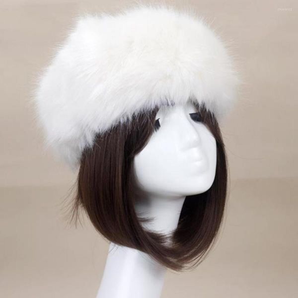 Berets Kunstpelz Frauen Hut Winter Pelziges Haarband Flauschiges Russisches Mädchen Stirnband Ski Bomber Hüte