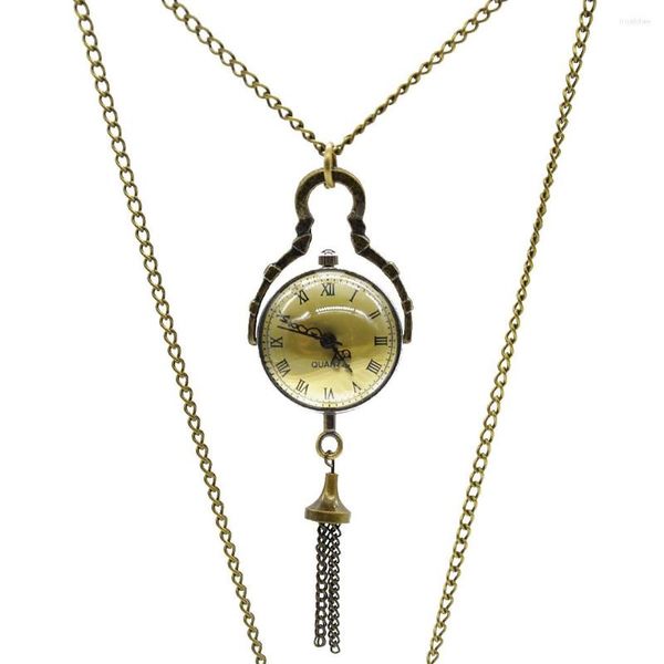 Orologi da taschino orologio numeri romani unisex antico vintage sfera di vetro occhio di bue lunga collana pendente al quarzo