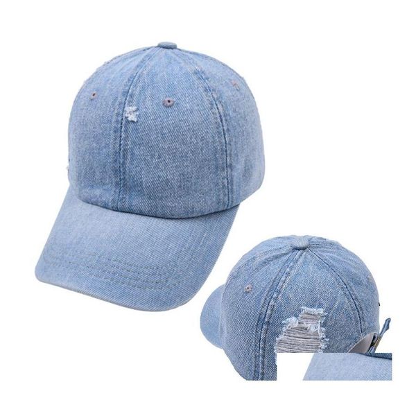 Berretti da baseball Casual Street Worn Denim Cap Estate Outdoor Tempo libero Visiera Cappello Trend Hole Baseball Hip Hop Cappelli sportivi Drop Delivery Moda Otl7P