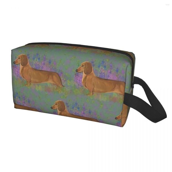 Bolsas de cosméticos kawaii vintage dachshund salsicha florais de cachorro viagens higieness saco de beleza de texugo organizador de maquiagem de beleza kit de armazenamento de armazenamento