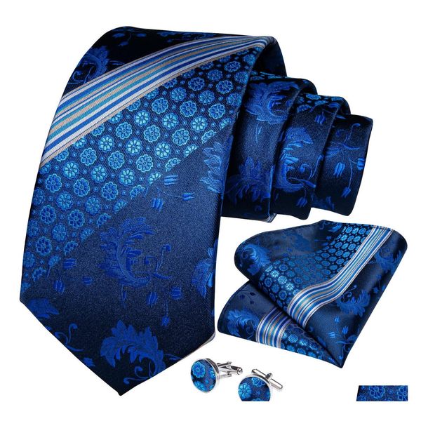 Set di cravatte classiche da uomo Cravatte da uomo 8 cm blu scozzese a pois a righe cravatta da lavoro fazzoletto festa di nozze goccia consegna accessori moda Otg6P