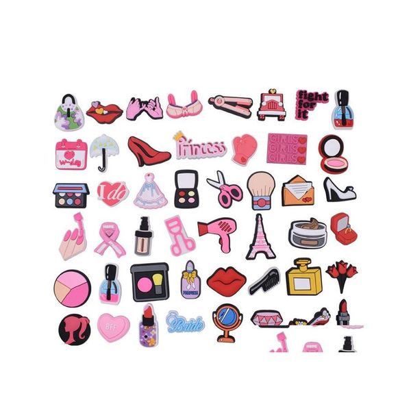 Acess￳rios para pe￧as de sapatos Atacado personalizado s 1 pe￧a PVC Make Up Tools Lips Bags Charms para Croc Jibz Fashion Girls Buckles Bracelet Dhlfm