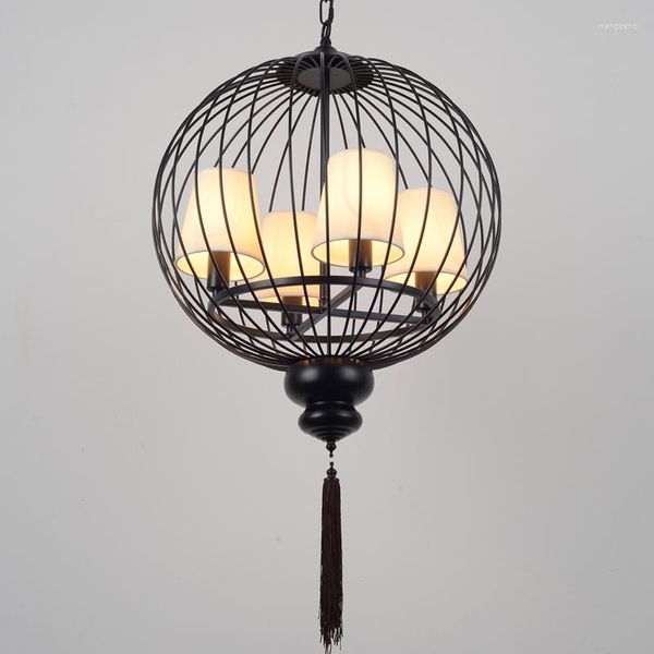 Lampade a sospensione Modern Chinese Cage Iron Antique Loft Art Retro Living Room Restaurant Light ZA81513