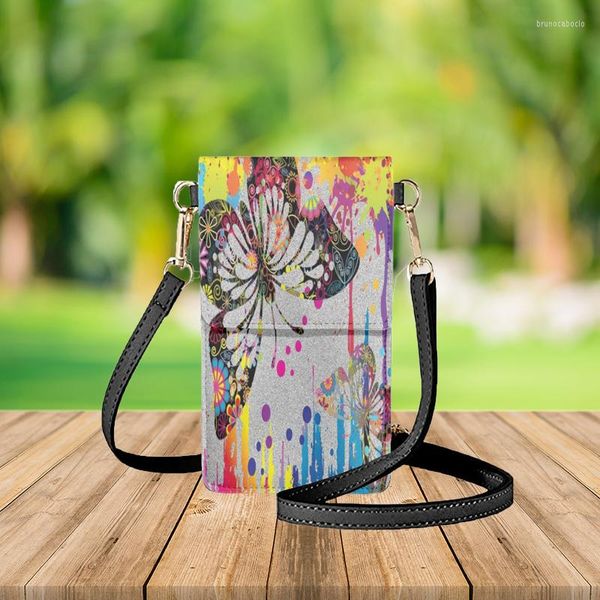 Bolsas de noite pinturas a óleo pinturas a óleo Butterflies Bolsa de celular de arte feminina um ombro Fantasia Retro Makeup Flip Flip Bolsa