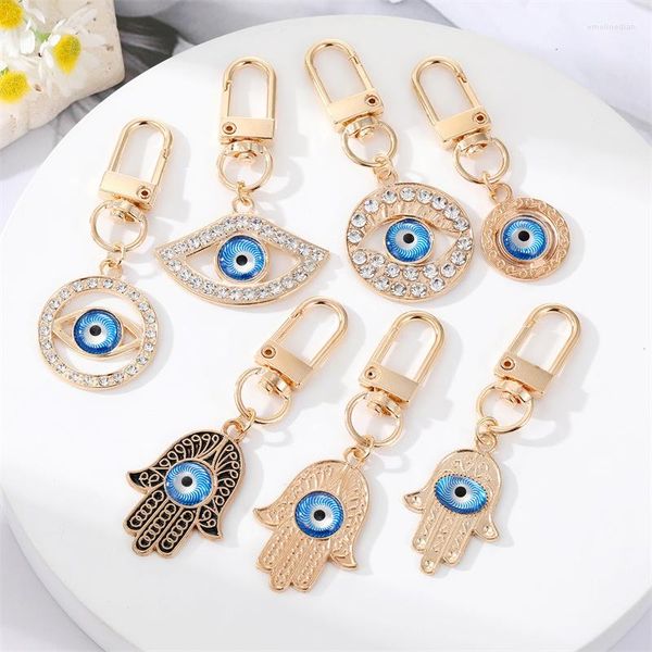 Schlüsselanhänger Hohl Evil Eye Hamsa Hand Schlüsselanhänger Schlüsselanhänger für Freund Liebhaber Vintage blaue Tasche Auto Airpods Box Schlüssel Telefon Charm Zubehör