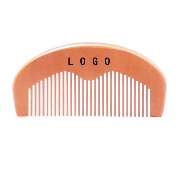 Spazzole per capelli Personalizzate con incisione del tuo logo Pettine in legno di pesca naturale Pettine per barba Pettine tascabile 11 * 5,2 * 1 cm