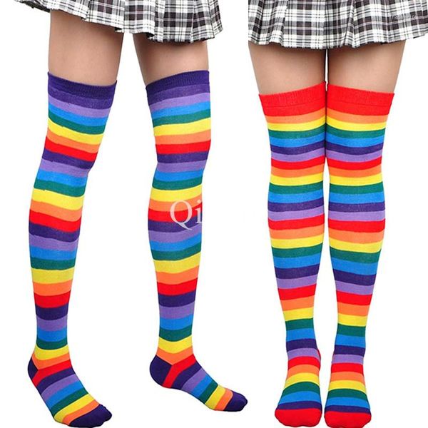 Herrensocken Kompression Regenbogen über Knie hohe Rohrstrümpfe Oberschenkel Spandex Baumwolle warme Frauen lang