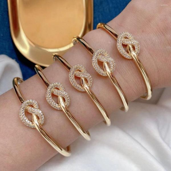 Pulseira 3pcs clara de zircão de cristal pavimento ajustável 18k Gold/lasca Bracelete feminina Feminino Jóias de jóias de noiva