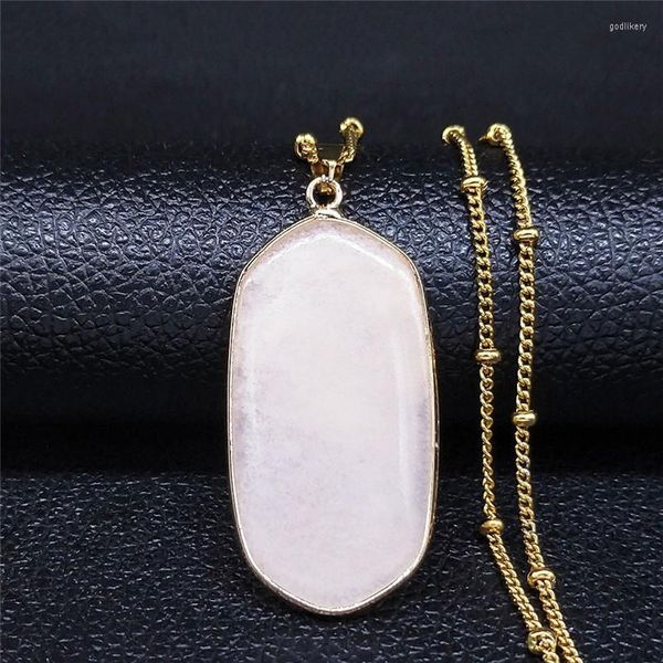 Collane con ciondolo Acciaio inossidabile Cristallo naturale Senza collo per le donne Colore oro Pendenti rosa Gioielli Colgante Mujer NB13S04Pendant Go