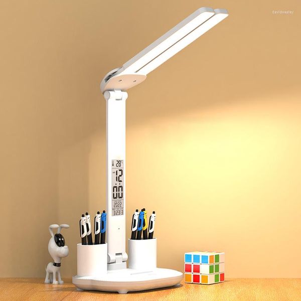 Tischlampen Multifunktions-LED-Schreibtischlampe mit Kalender USB-Touch-Nachtlicht-Stifthalter zum Lesen von Heimdekoration