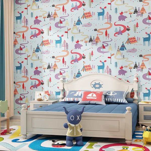 Sfondi 3D dipinto a mano animale del fumetto carta da parati scuola materna bambini baby room camera da letto adesivo murale decorazioni per la casa