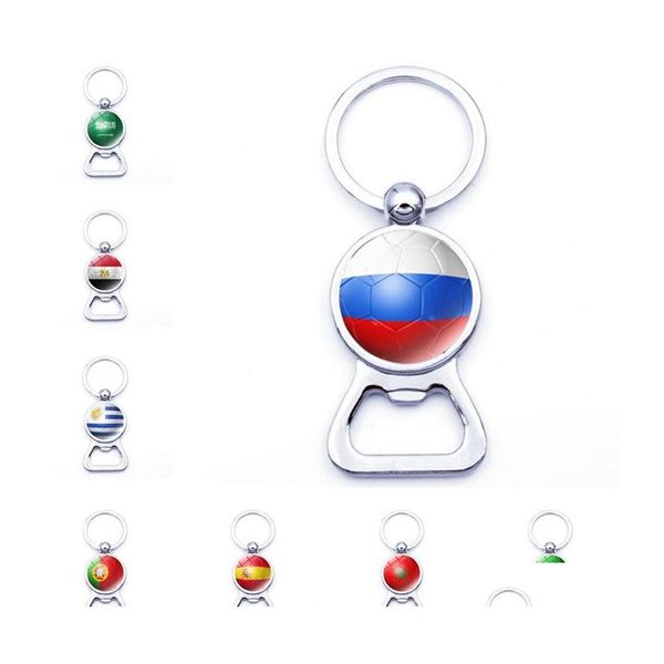 Porte-clés Chaînes d'ouvre-bouteille de football avec des drapeaux de pays Porte-clés Souvenir de bière Espagne Russie Allemagne Fans de football Porte-clés Bijoux Otjpe