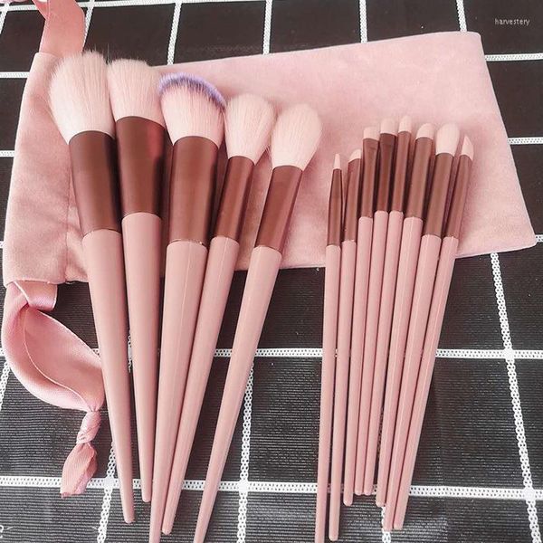 Pincéis de maquiagem 13 pcs conjunto de pincel Super Bristles Milk Tea Color blush pó 4 cores Ferramentas de beleza