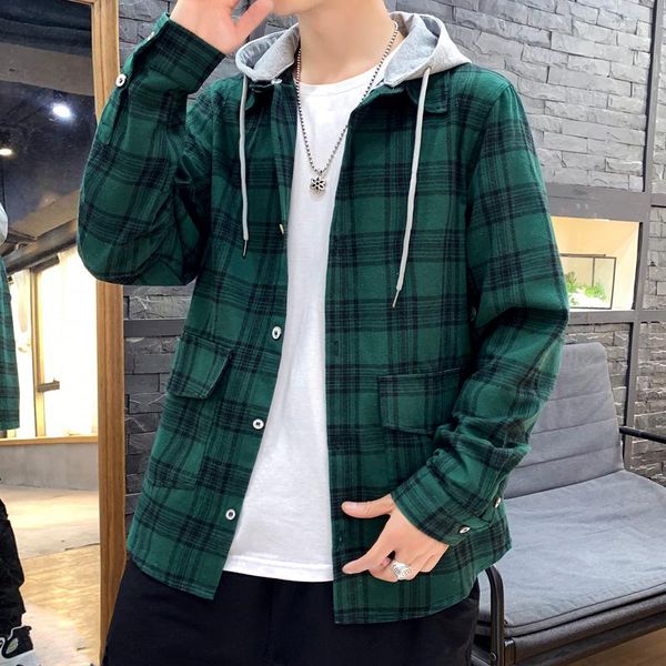 Felpe con cappuccio da uomo Cardigan Casual stile coreano 2023 felpa con cappuccio autunno primaverile felpa scozzese in pile abiti streetwear Hip Hop