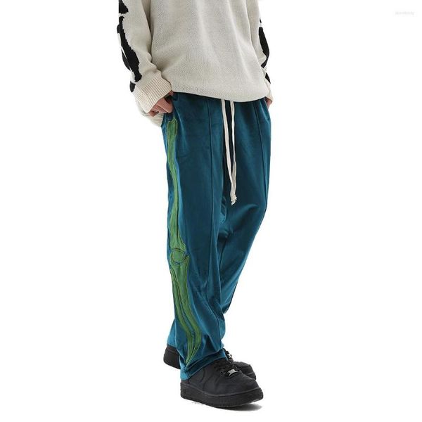 Herrenhose, Herren-Hosen, Totenkopf-Stickerei, Velours, Streetwear, Übergröße, Jogginghose für Männer, modische Patchwork-Samt-Jogginghose, Baggy-Damen