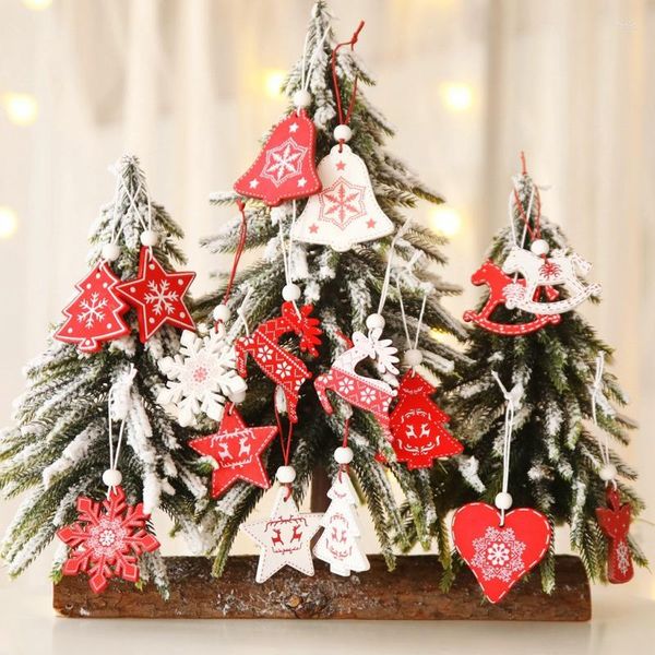 Decorações de Natal 12pcs de madeira decoração de árvore de árvore sino