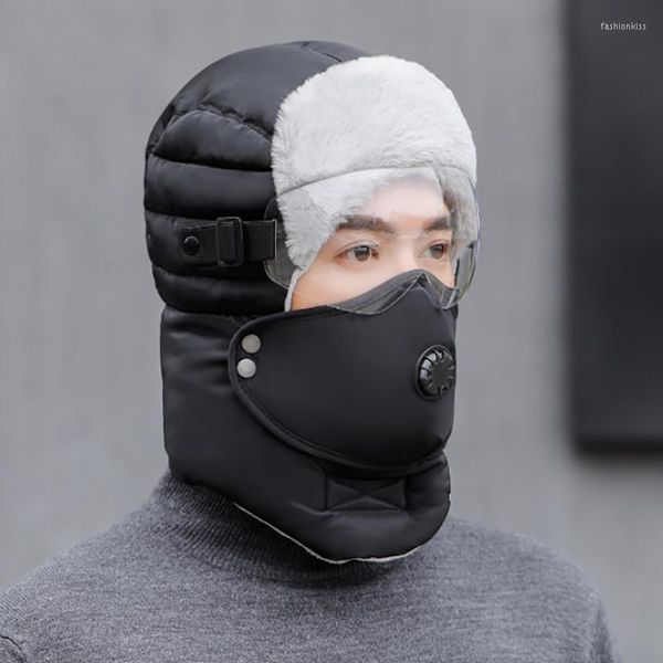 Boinas de chapéu de inverno define para homens homens bombardeiros chapéus de bombas de pátio de ear -flafe à prova de vento pára -brisa Pilot Pilot Ski Ride Fur