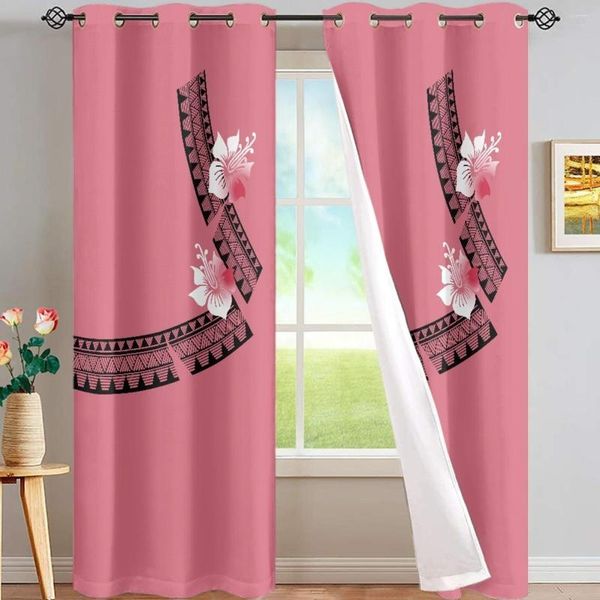 Vorhang Polynesian Tribal Rosa Vorhänge für Wohnzimmer Bedrucktes Blatt Dickes Fenster Schlafzimmer Küche Jalousien Drapieren und