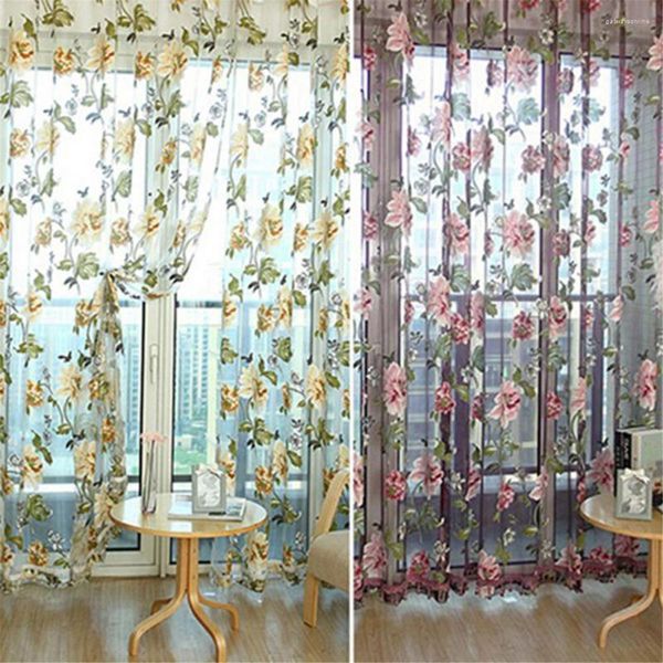 Blinds de portas de cortina Janela peony impressa Tulle Floral Sala Divisor Valão Decoração de Decoração Treatments Voile
