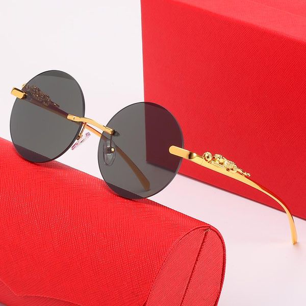 Round Designer Sunglasses para Women Gold Metal Metal Panther Frame Design de óculos de sol Black Black Brown Transparent Glasses Óculos BMMX