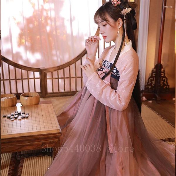 Abbigliamento da palcoscenico Donna elegante Cinese tradizionale Hanfu Ricamo Fata Mesh Folk Dance Costume Year Party Oriental Retro Princess Dress