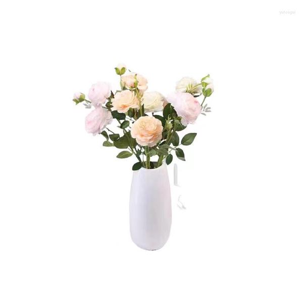 Fiori decorativi Peonia artificiale Tavolo Fiore secco in seta Pianta verde Bouquet Decorazione desktop Salone Simulazione Soggiorno Decorazioni per la casa