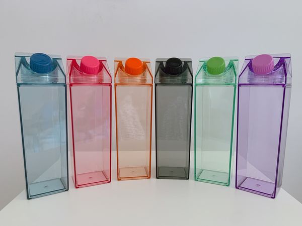 1000 ml Milchbox, Kunststoff-Milchkarton, Acryl-Wasserflasche, transparent, quadratisch, Saftflaschen für Outdoor-Sport, Reisebecher, BPA-frei