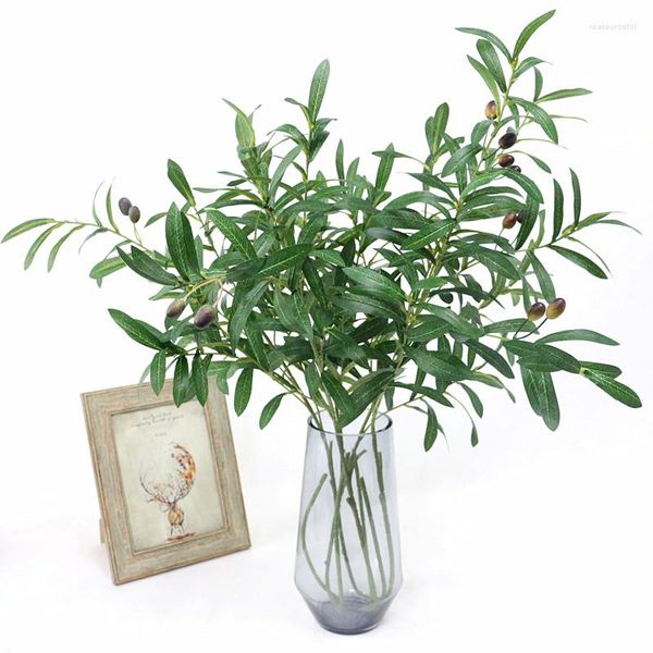 Fiori decorativi Fiore artificiale Foglia Verde Rami di ulivo Simulazione Pianta da frutto Foglie Bouquet da sposa Materiale fai da te