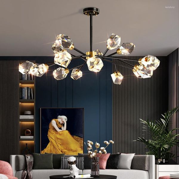 Kronleuchter Nordic Kristall Led Decke Kronleuchter Gold Schwarz Für Wohnzimmer Schlafzimmer Halle Anhänger Beleuchtung Hause Dekoration Luxus Leuchte