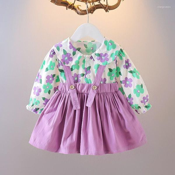 Abiti da ragazza dolce primavera autunno neonate abito a maniche lunghe carino infantile versione coreana pannello con stampa floreale di moda