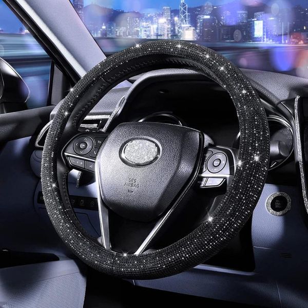 Крышка рулевого колеса Черные стразы крышки для женщин Бланг Кристалл подходит 14 1/2-15-дюймовый автомобильные аксессуары интерьера.