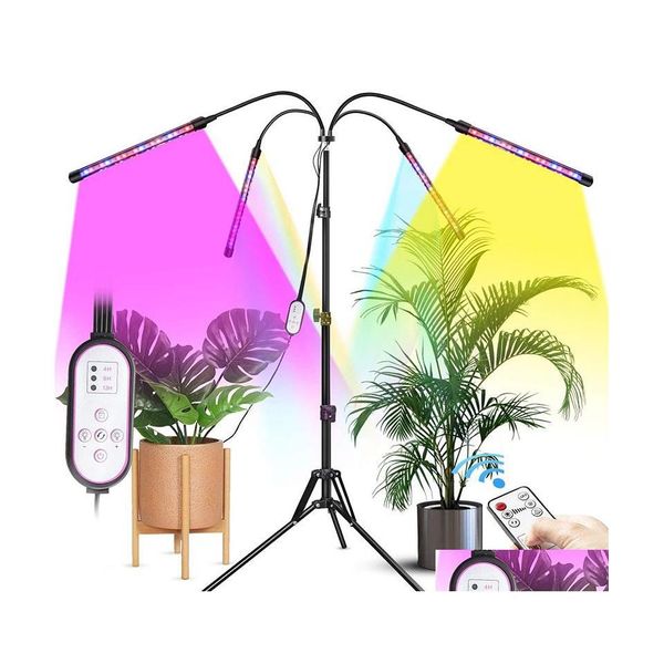 Grow Lights 4 kafa LED Işık Tripod ile Kapalı Bitkiler FL Spectrum Zemin Lambası Çift Kontrolörler 4/8/12H Zamanlayıcı Damlası Dağıtım OTS89